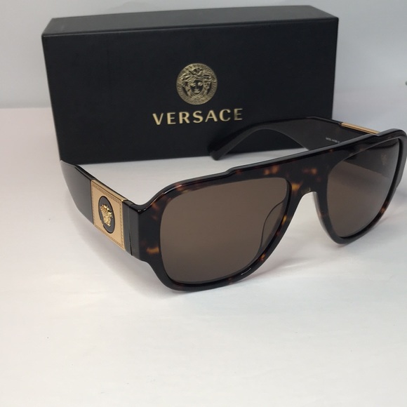 New Authentic- VERSACE Dark Brown Pilot Men's Sunglasses - Picture 4 of 13